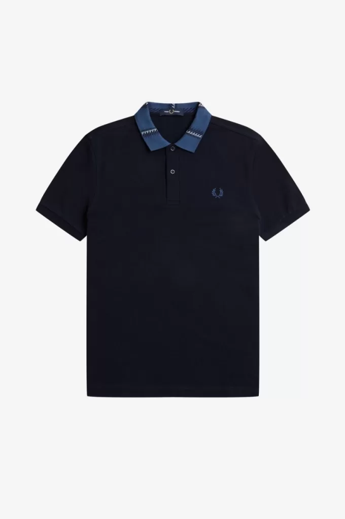 Herren-Poloshirt mit grafischem Kragen, Marineblau
