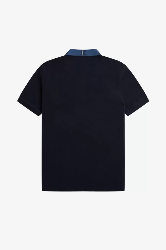 Herren-Poloshirt mit grafischem Kragen, Marineblau