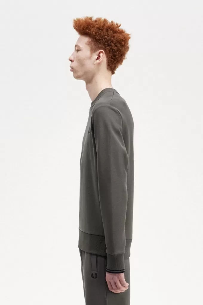 Herren-Sweatshirt mit Rundhalsausschnitt, Feldgrün