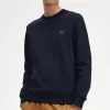 Herren-Sweatshirt mit Rundhalsausschnitt, Marineblau, dunkler Kaffee