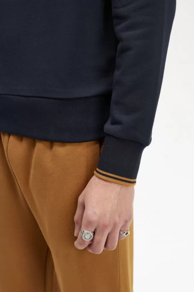 Herren-Sweatshirt mit Rundhalsausschnitt, Marineblau, dunkler Kaffee