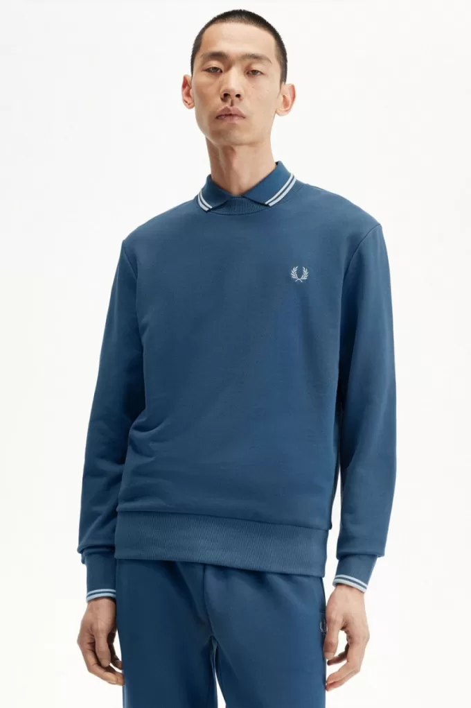 Herren-Sweatshirt mit Rundhalsausschnitt, Mitternachtsblau, helles Aqua