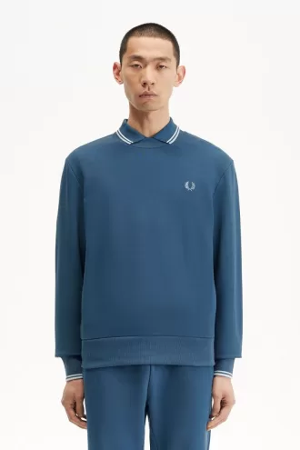 Herren-Sweatshirt mit Rundhalsausschnitt, Mitternachtsblau, helles Aqua