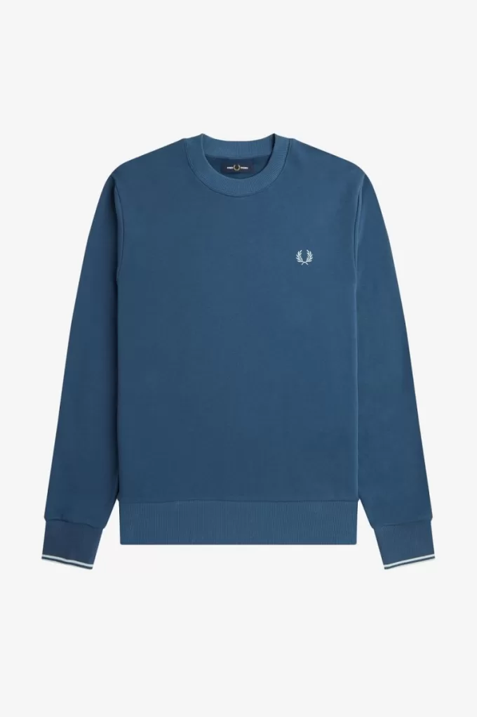 Herren-Sweatshirt mit Rundhalsausschnitt, Mitternachtsblau, helles Aqua