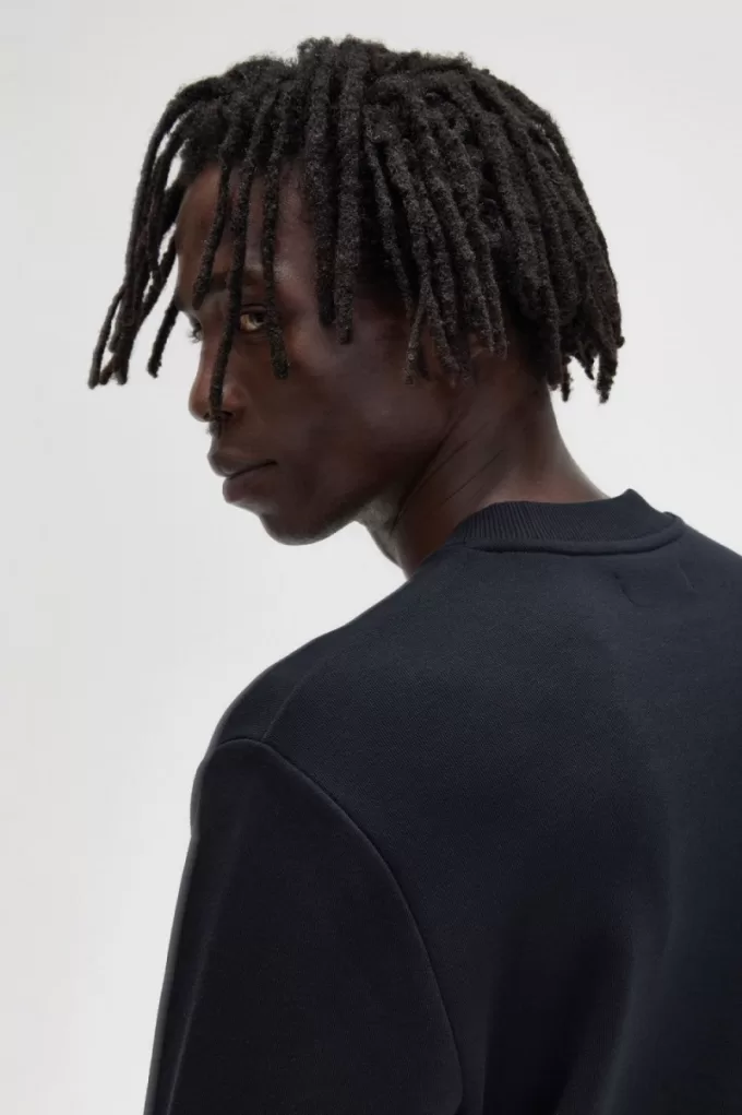 Herren-Sweatshirt mit Rundhalsausschnitt, Schwarz Herren-Sweatshirt mit Rundhalsausschnitt, Schwarz