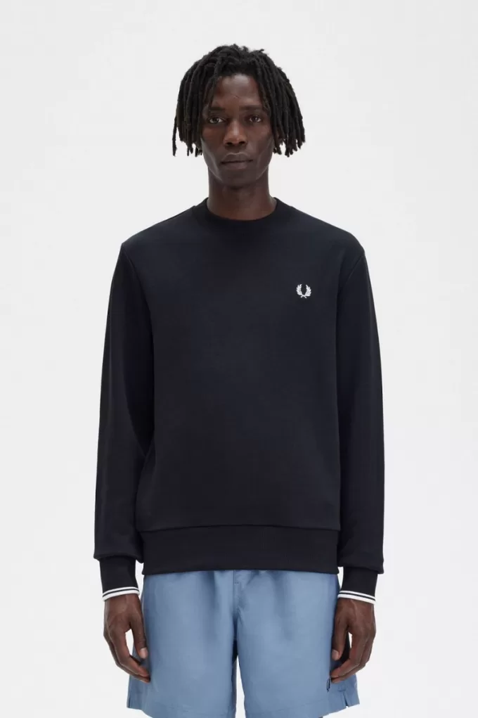 Herren-Sweatshirt mit Rundhalsausschnitt, Schwarz Herren-Sweatshirt mit Rundhalsausschnitt, Schwarz