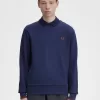Herren-Sweatshirt mit Rundhalsausschnitt, französisches Marineblau, Whiskybraun