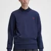 Herren-Sweatshirt mit Rundhalsausschnitt, französisches Marineblau, Whiskybraun