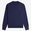 Herren-Sweatshirt mit Rundhalsausschnitt, französisches Marineblau, Whiskybraun