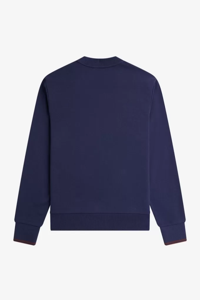Herren-Sweatshirt mit Rundhalsausschnitt, französisches Marineblau, Whiskybraun