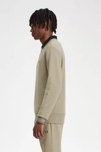 Herren-Sweatshirt mit Rundhalsausschnitt, warmes Grau und Dunkelrot