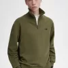 Herren-Sweatshirt mit gestricktem Rand und Reißverschluss, Uniformgrün