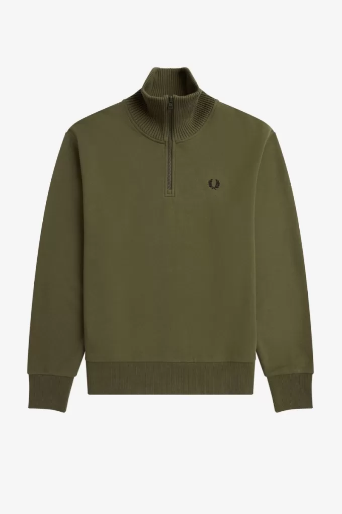 Herren-Sweatshirt mit gestricktem Rand und Reißverschluss, Uniformgrün