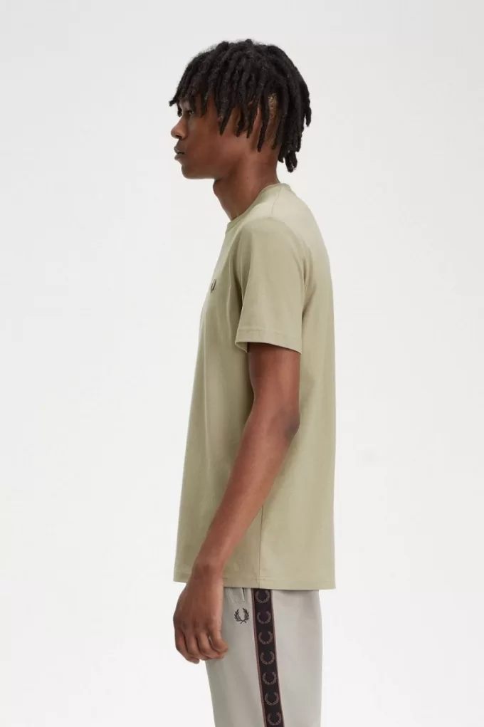 Herren-T-Shirt mit Rundhalsausschnitt, warmes Grau und Dunkelrot