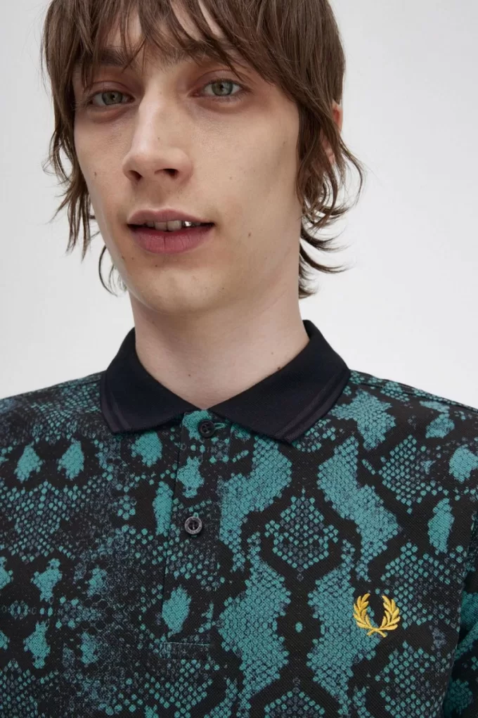 Herrenhemd mit Schlangenmuster Deep Mint