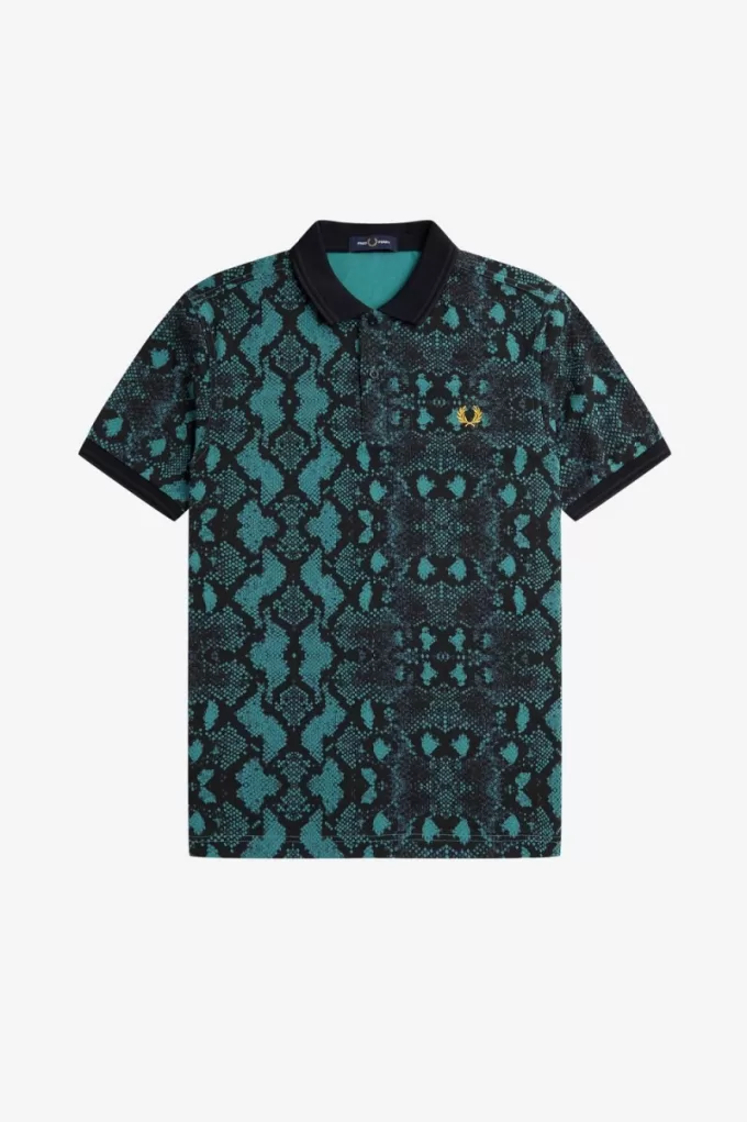 Herrenhemd mit Schlangenmuster Deep Mint