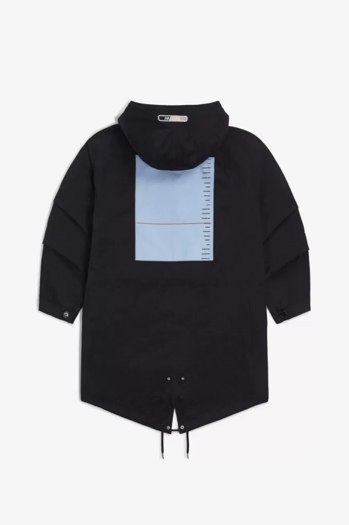 Herrenparka mit bedrucktem Aufnäher, Schwarz Herrenparka mit bedrucktem Aufnäher, Schwarz