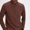 Honeycomb Cotton Langarm-Herren-Poloshirt Whiskey Brown