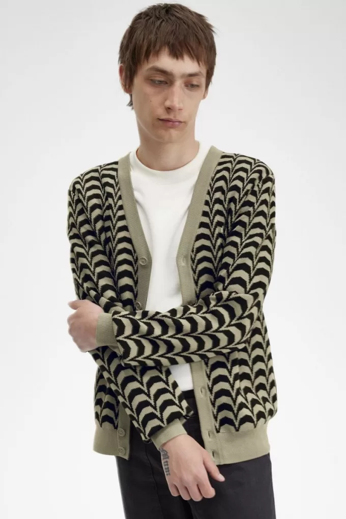 Jacquard Herren-Cardigan, warmes Grau