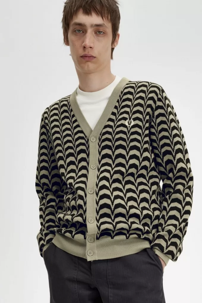 Jacquard Herren-Cardigan, warmes Grau