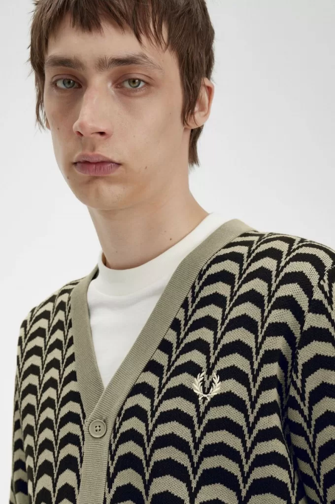 Jacquard Herren-Cardigan, warmes Grau