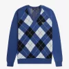 Lambswool Argyle V-Neck Herrenpullover Kobalt