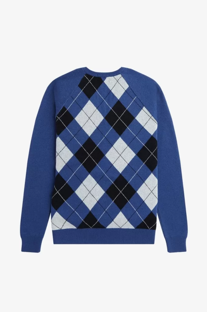Lambswool Argyle V-Neck Herrenpullover Kobalt