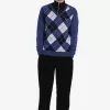 Lambswool Argyle V-Neck Herrenpullover Kobalt