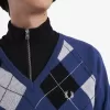 Lambswool Argyle V-Neck Herrenpullover Kobalt