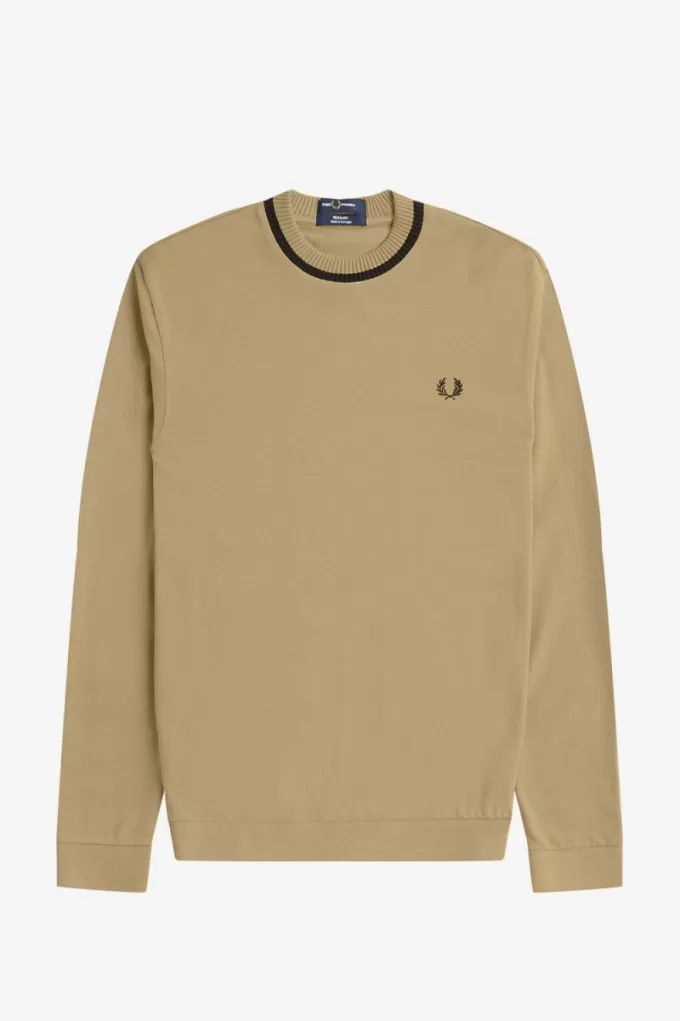 Langarm-Piqué-Herren-T-Shirt Khaki