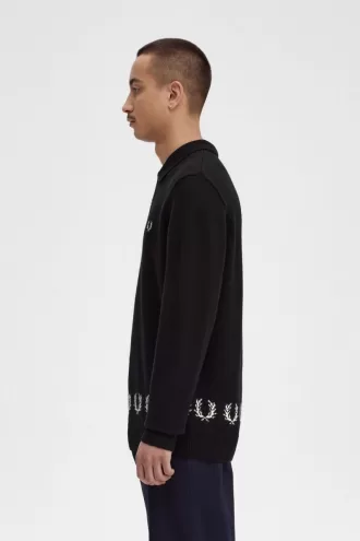 Laurel Wreath Trim Gestricktes Herrenhemd Schwarz