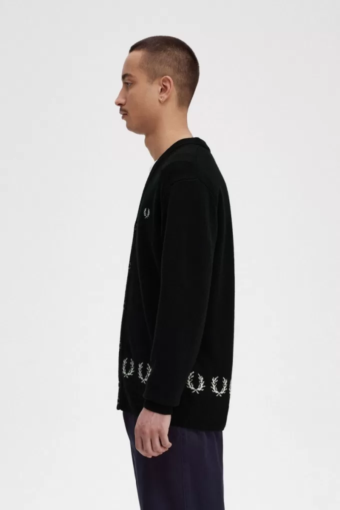 Laurel Wreath Trim Herren-Cardigan Schwarz