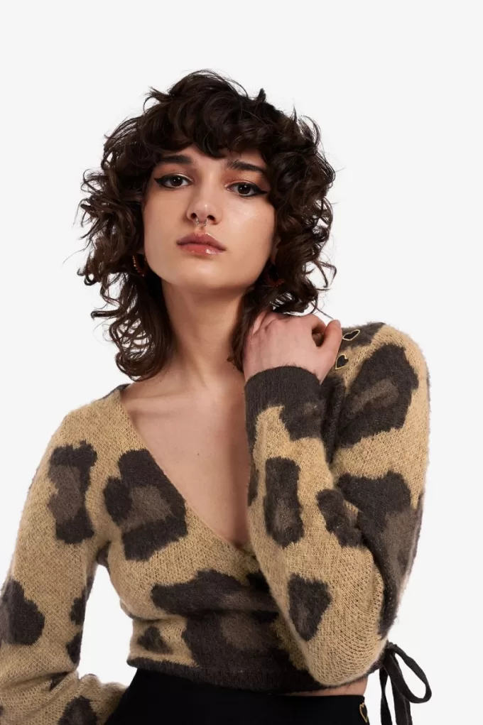 Leopard Wrap Damen-Cardigan Tonal Leopard