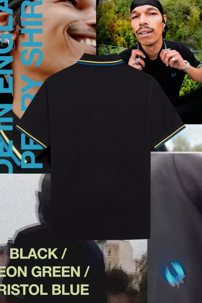 M12 Herrenhemd Schwarz Neongrün Bristol Blau