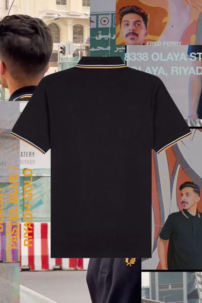 M12 Herrenhemd Schwarz Pastellblau Riyadh Gold