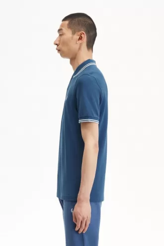 M3600 Herrenhemd Mitternachtsblau Beige Hellaqua