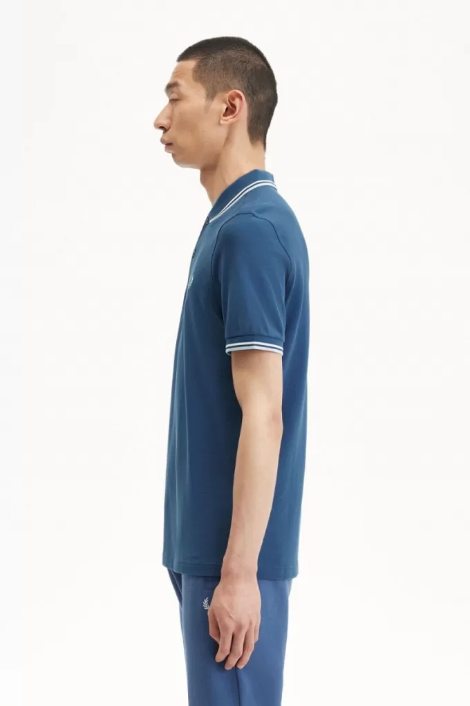 M3600 Herrenhemd Mitternachtsblau Beige Hellaqua