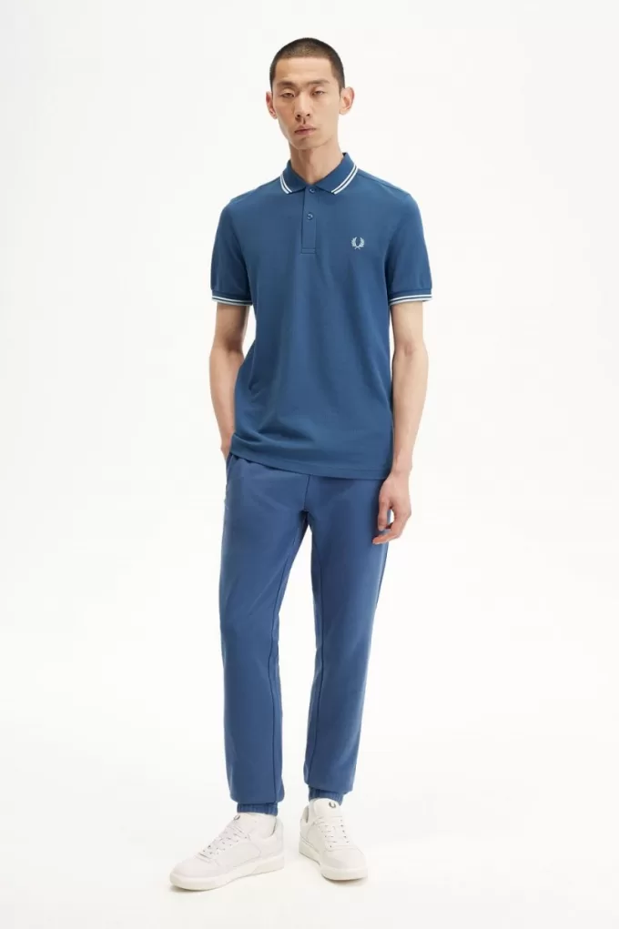 M3600 Herrenhemd Mitternachtsblau Beige Hellaqua