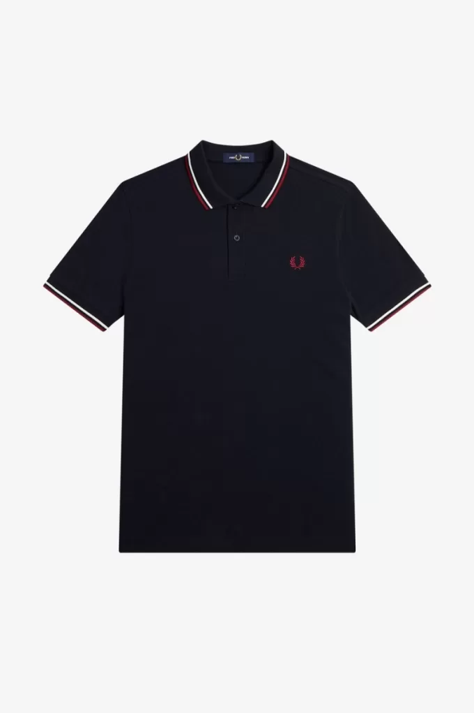 M3600 Herrenhemd Navy Snow White Burnt Red