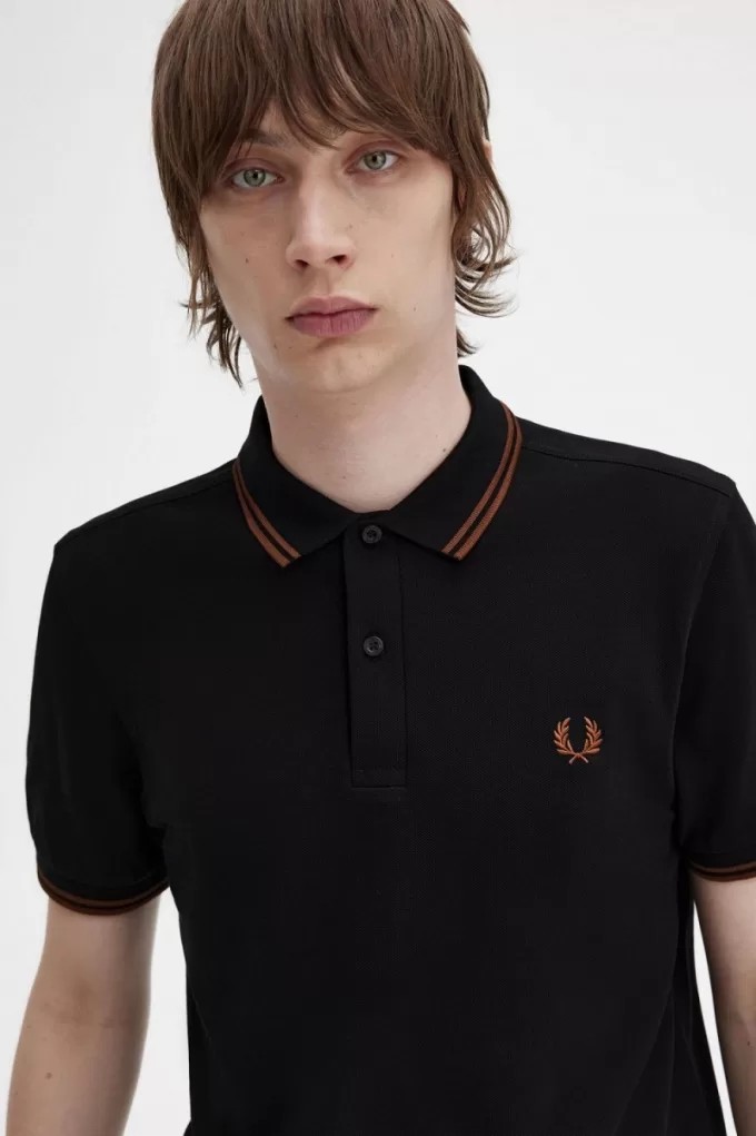 M3600 Herrenhemd Schwarz Whiskey Braun