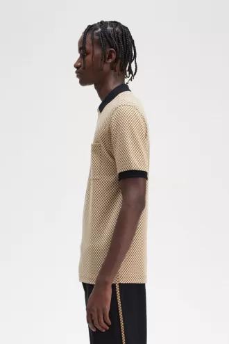 Micro Chequerboard Herren-Poloshirt Oatmeal Dark Coffee