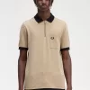 Micro Chequerboard Herren-Poloshirt Oatmeal Dark Coffee