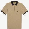 Micro Chequerboard Herren-Poloshirt Oatmeal Dark Coffee