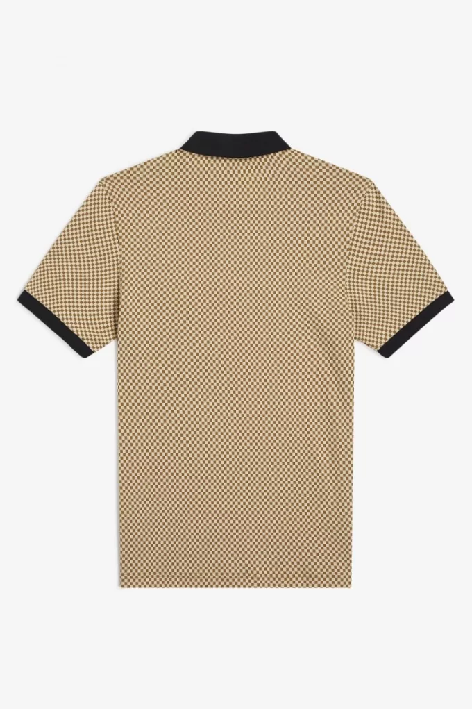 Micro Chequerboard Herren-Poloshirt Oatmeal Dark Coffee