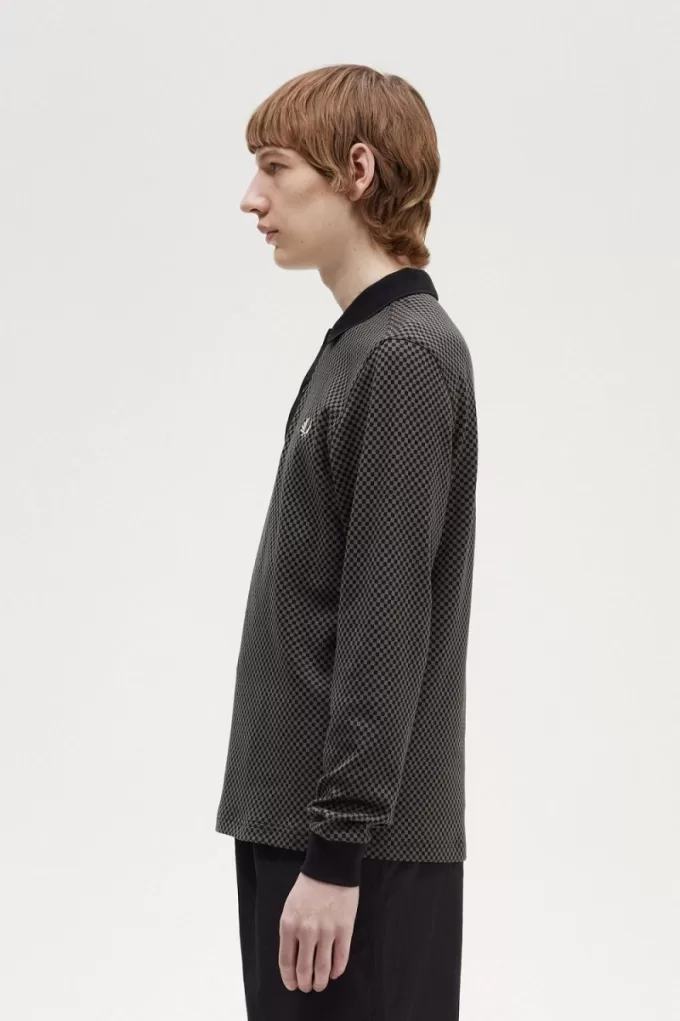 Micro Chequerboard Herren-Poloshirt, Schwarz, Feldgrün Micro Chequerboard Herren-Poloshirt, Schwarz, Feldgrün