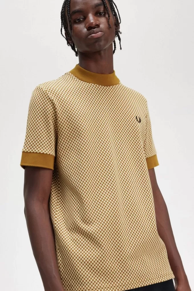 Micro Chequerboard Herren T-Shirt Oatmeal Dark Coffee