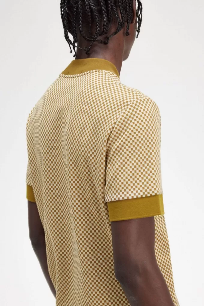 Micro Chequerboard Herren T-Shirt Oatmeal Dark Coffee