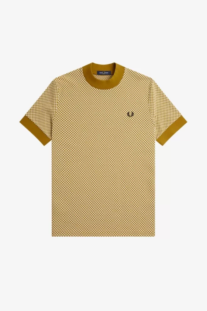 Micro Chequerboard Herren T-Shirt Oatmeal Dark Coffee