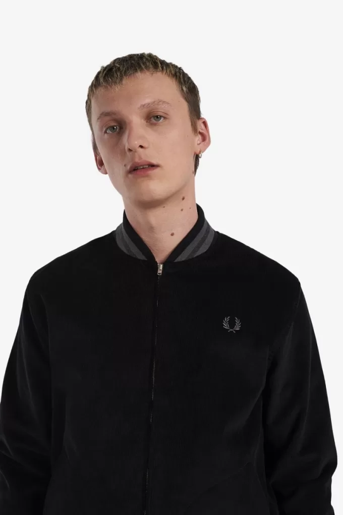 Needlecord Tennis Bomber Herrenjacken Schwarz