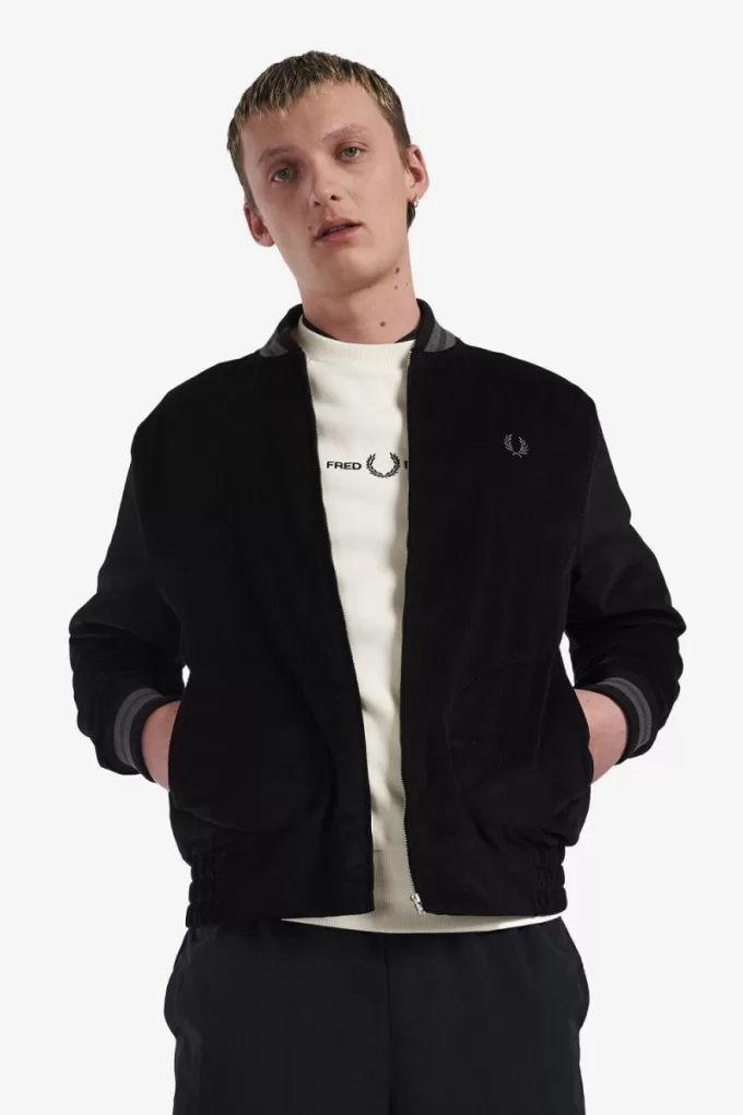 Needlecord Tennis Bomber Herrenjacken Schwarz